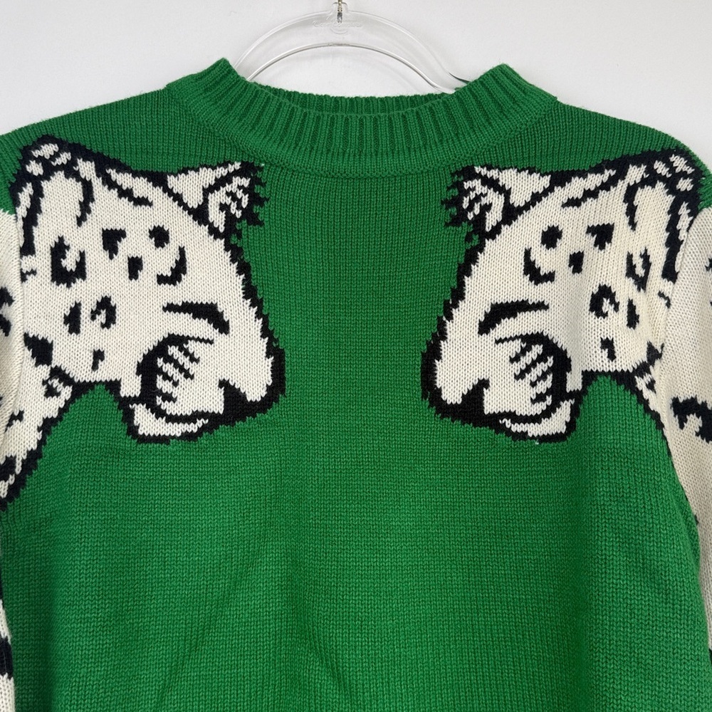 Junboon Leopard Print Knitted Pullover Sweaters Long Sleeve Crew Neck Top M - Picture 5 of 9